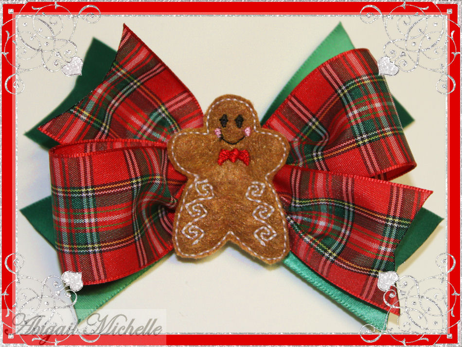 Gingerbread Man Clippie and Bow Center ITH