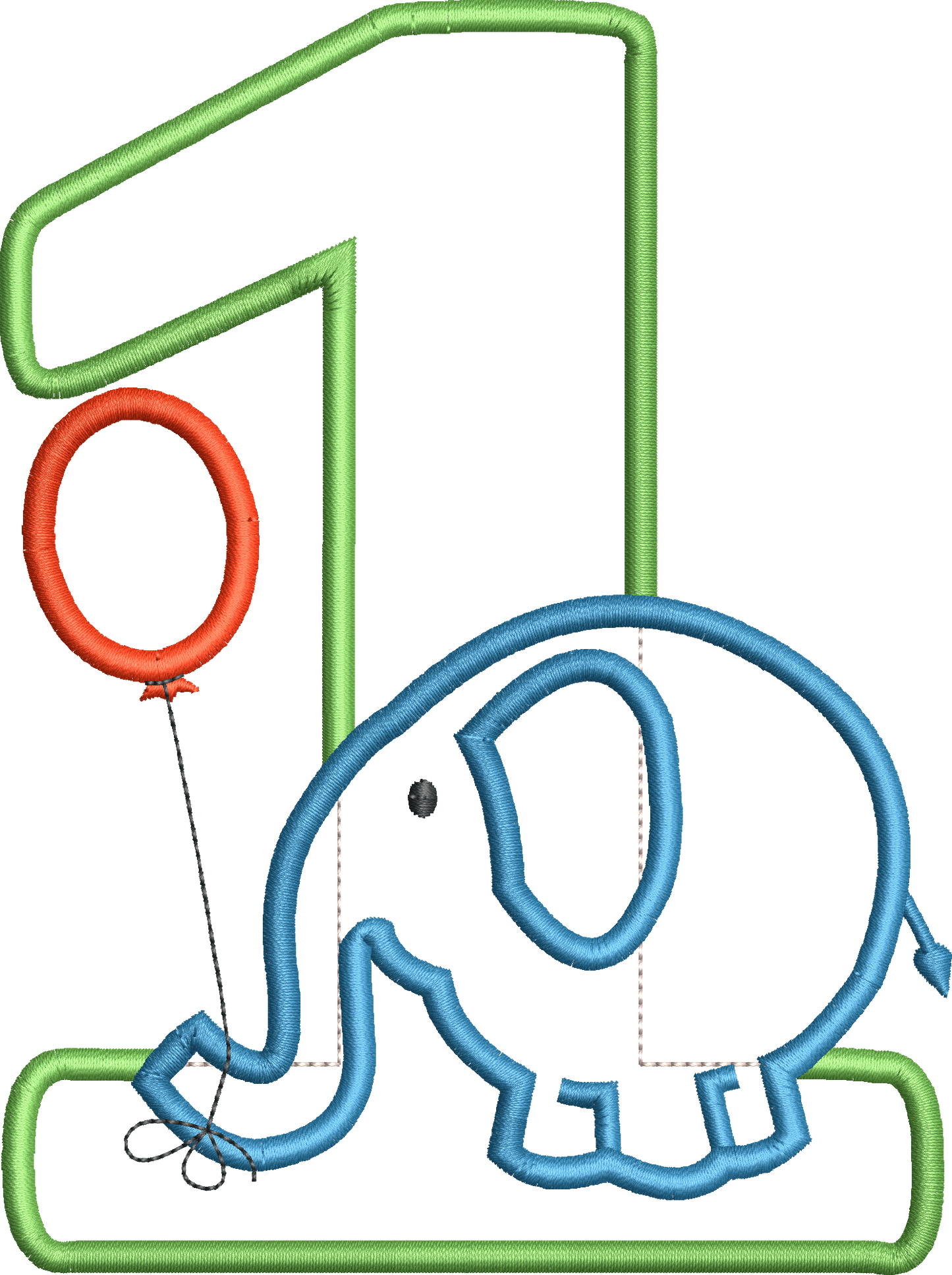 KRD Elephant with Balloons Birthday Applique Number 1