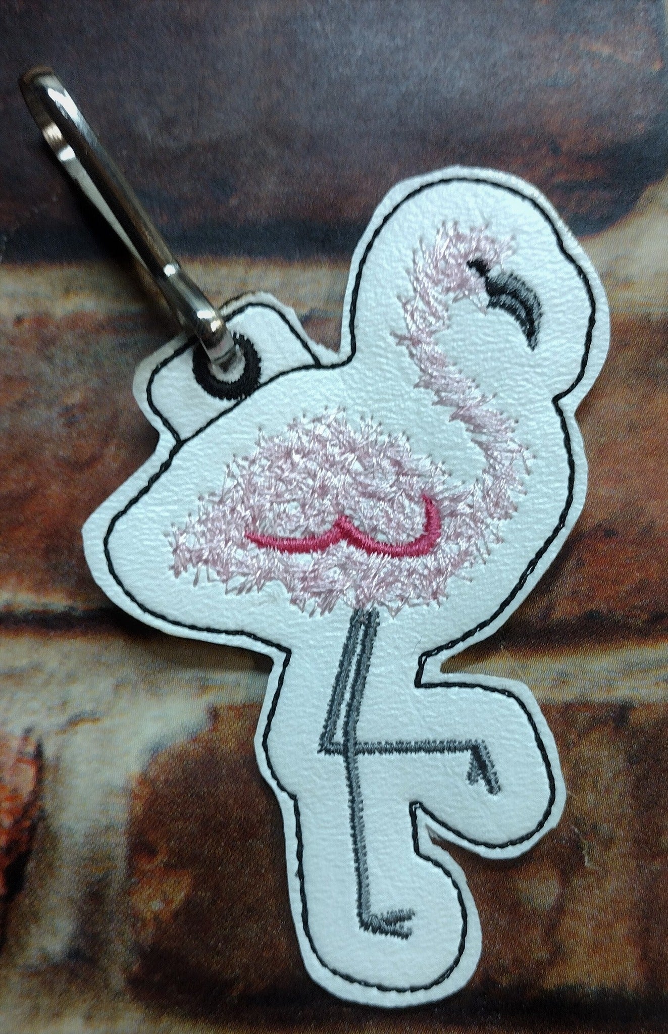 Flamingo ith key charm fob faux chenille