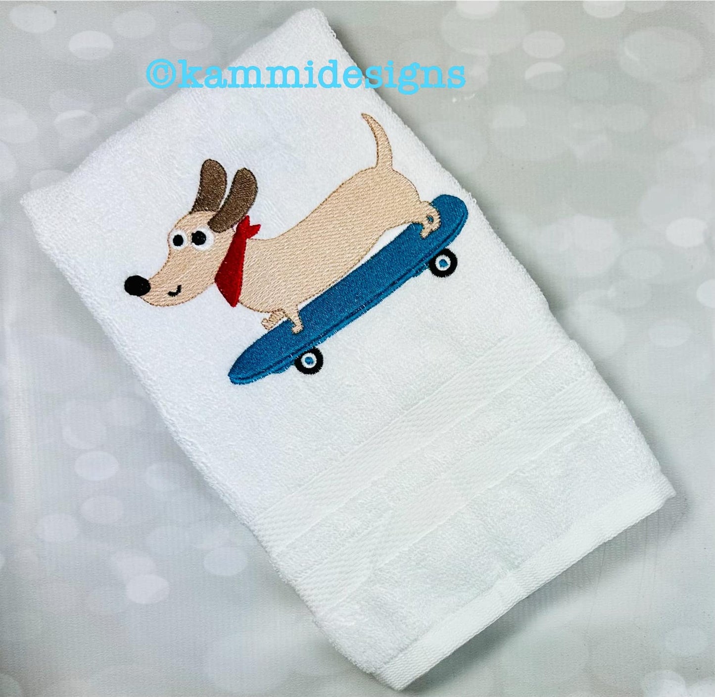 Skater Weenie Dog embroidery design