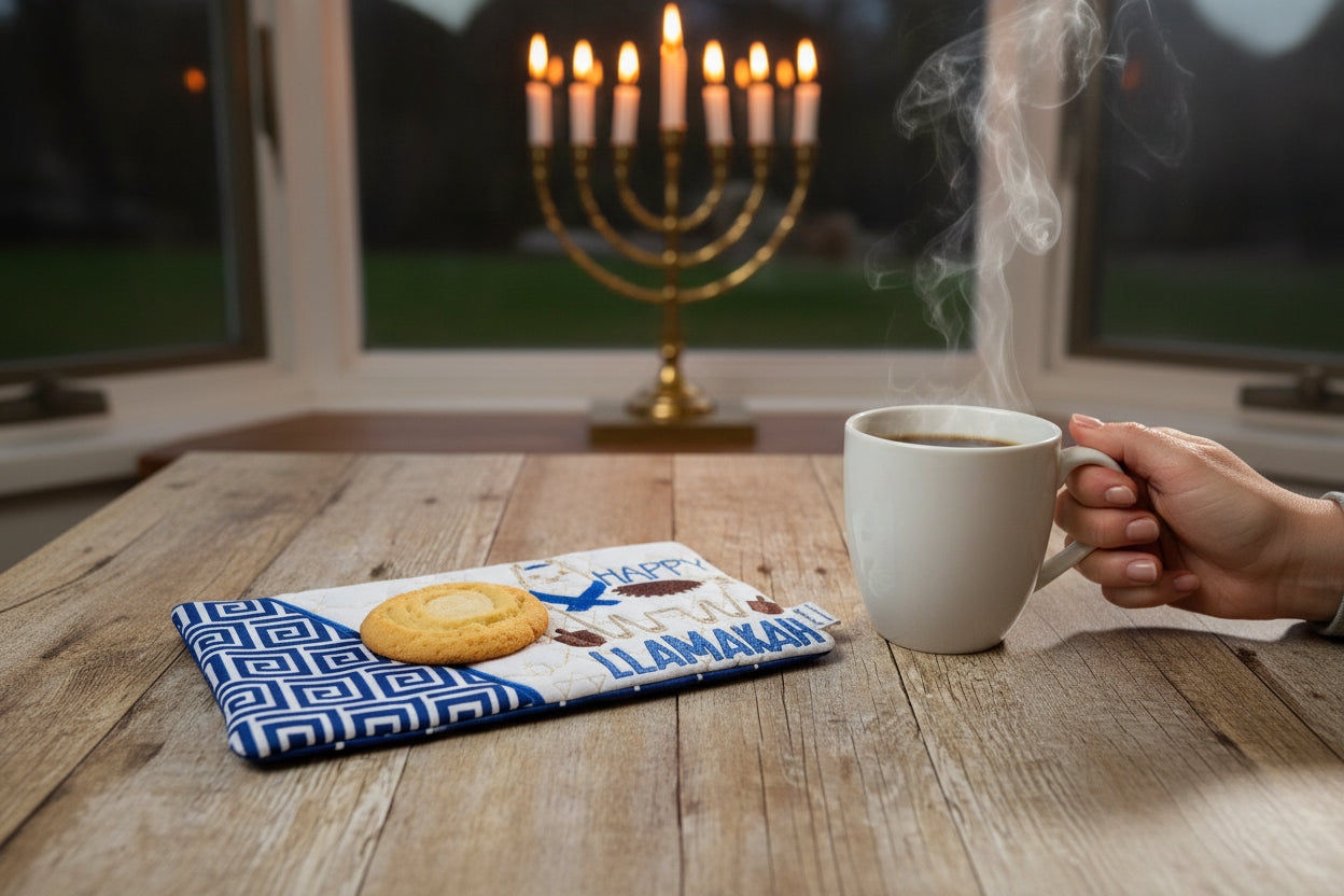 Hanukkah Llama ITH Mug Rug