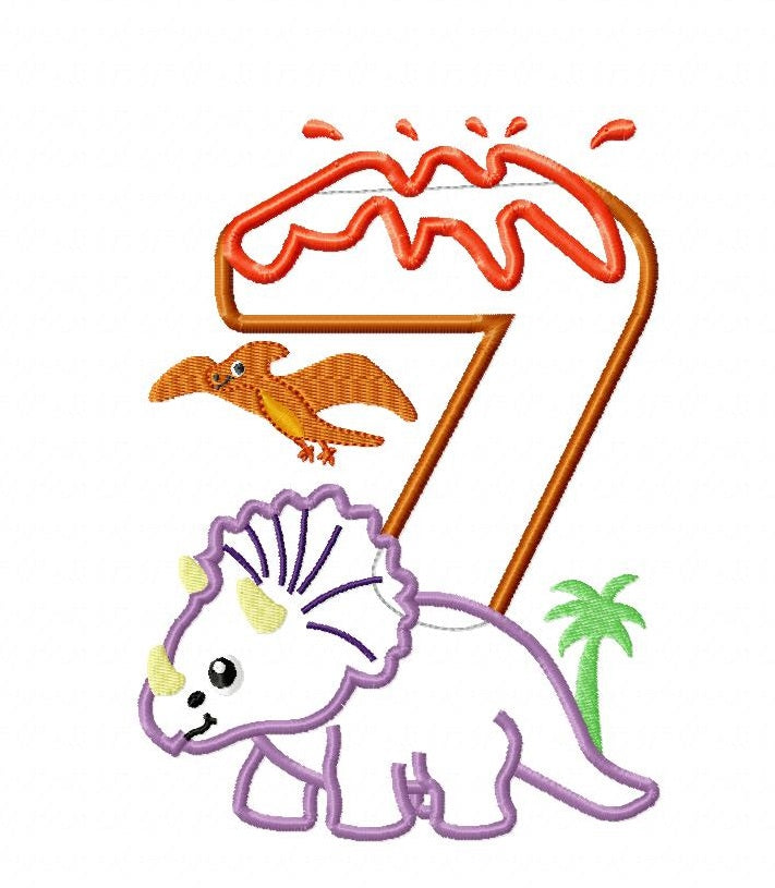 KRD Birthday Dinosaur Applique Set 1-7