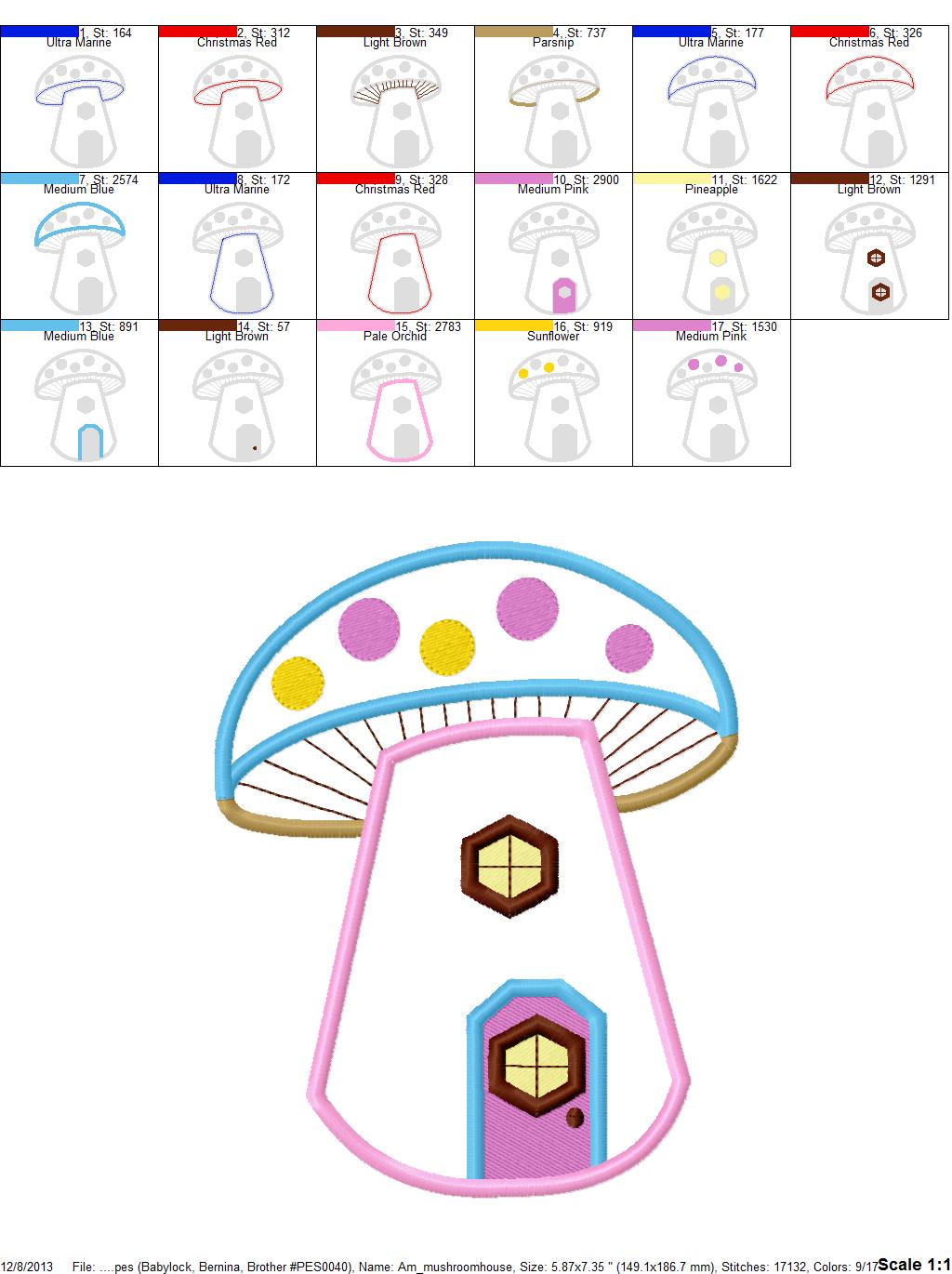 Fairytale Whimsy Mushroom House Applique