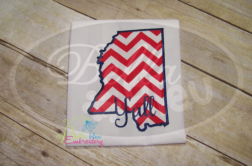 Mississippi State Applique with Y'all Signature Embroidery Design Monogram