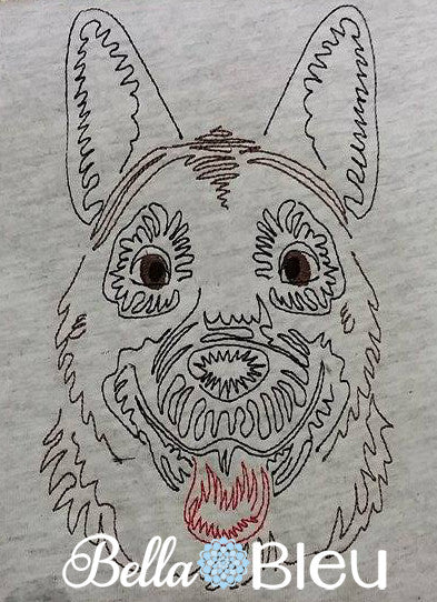 German Shepard Police Dog quick stitch Beautiful Colorwork Redwork