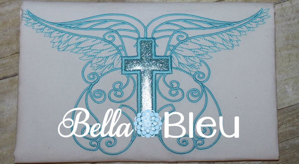 Beautiful Angel Wings with Applique Cross Machine Embroidery Design