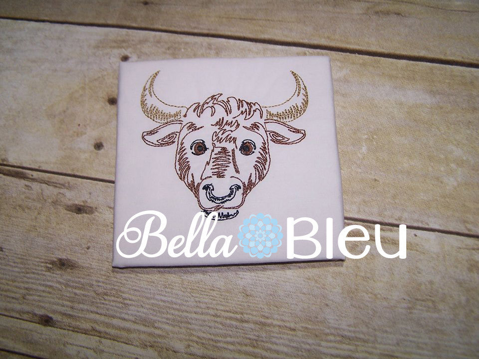 Farm Bull Cow Longhorn Longhorns Machine Embroidery Design