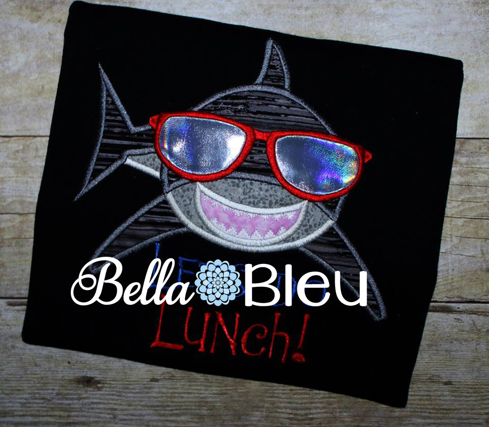 Nautical Cool Shark with Sunglasses Embroidery Applique Design