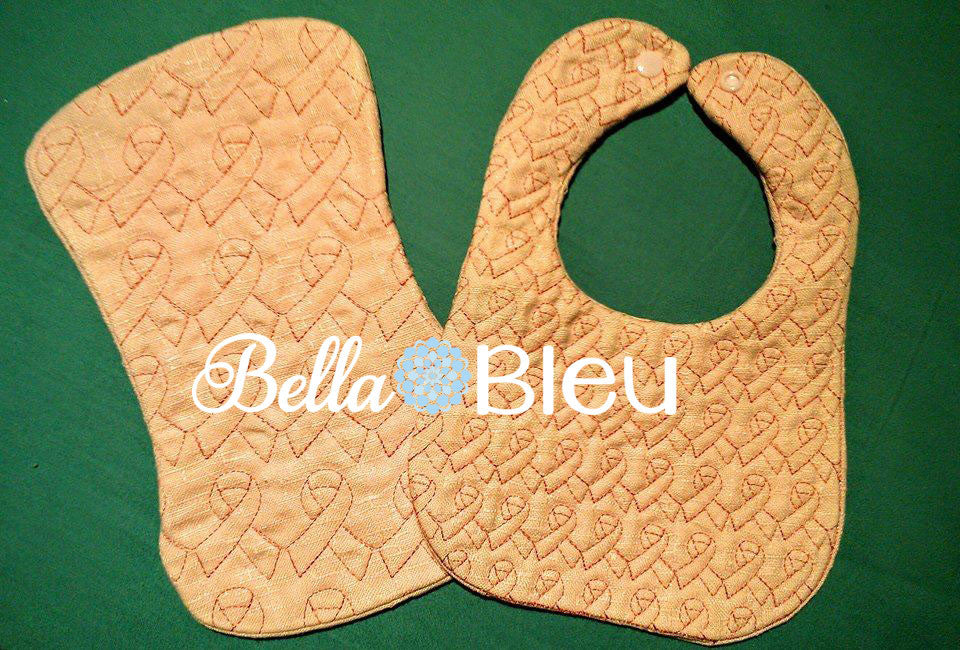 ITH In The hoop Baby Bib with Ribbon Awareness Quilting Stipple Pattern Machine Embroidery Design