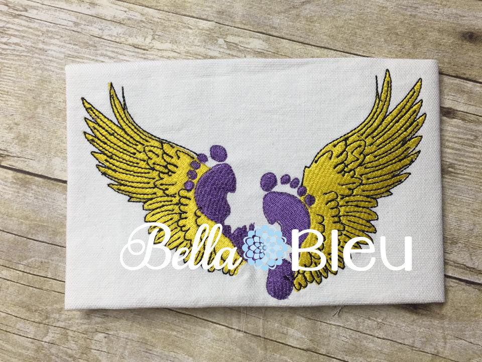 Baby Infant Loss Baby Feet Angel Wings Machine Filled Embroidery Design