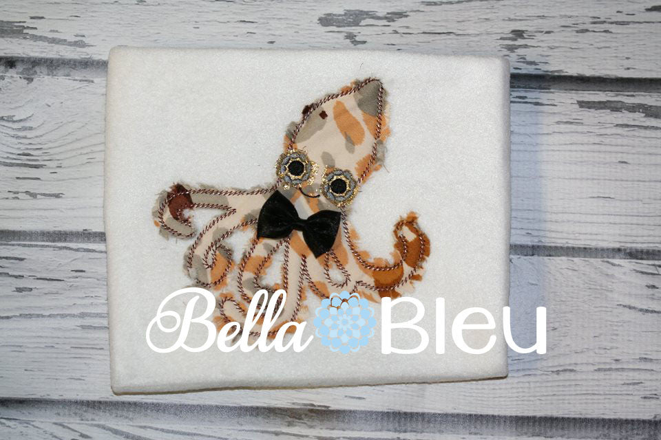 Raggy Squid Stemstitch Machine Embroidery Nautical Design