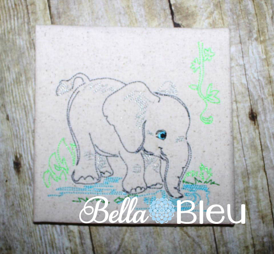 Jungle Elephant machine embroidery Beautiful Colorwork Redwork Quick Stitch design