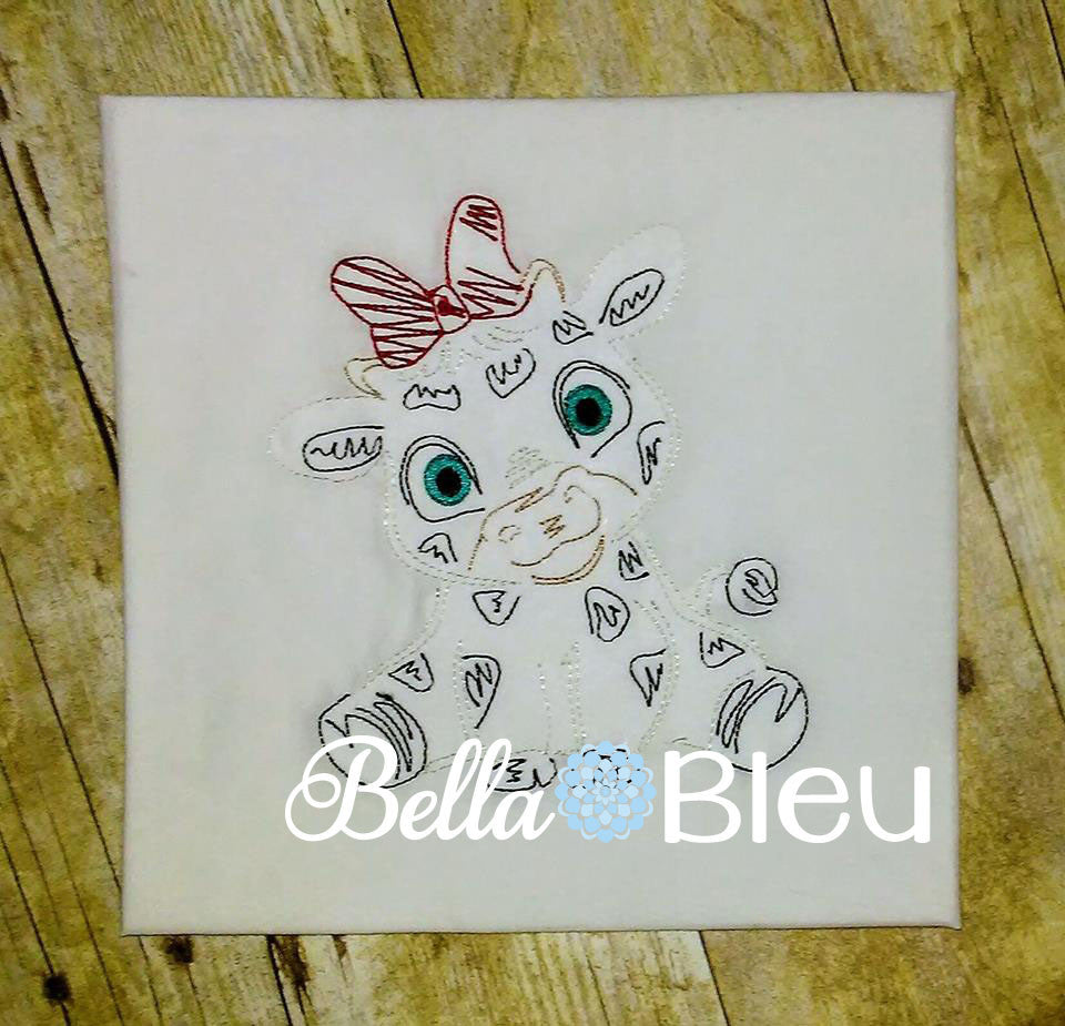 Baby Girl Cow with Bow farm animal colorwork machine embroidery design