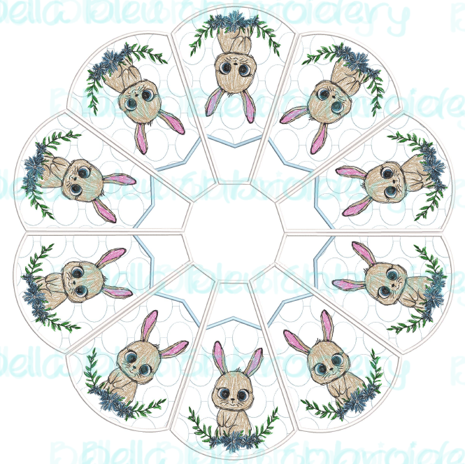 Bunny Easter or Christmas Tree Skirt In The Hoop 8x12