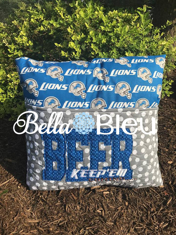 Beer keep'em coming Bean Stitch football machine embroidery design