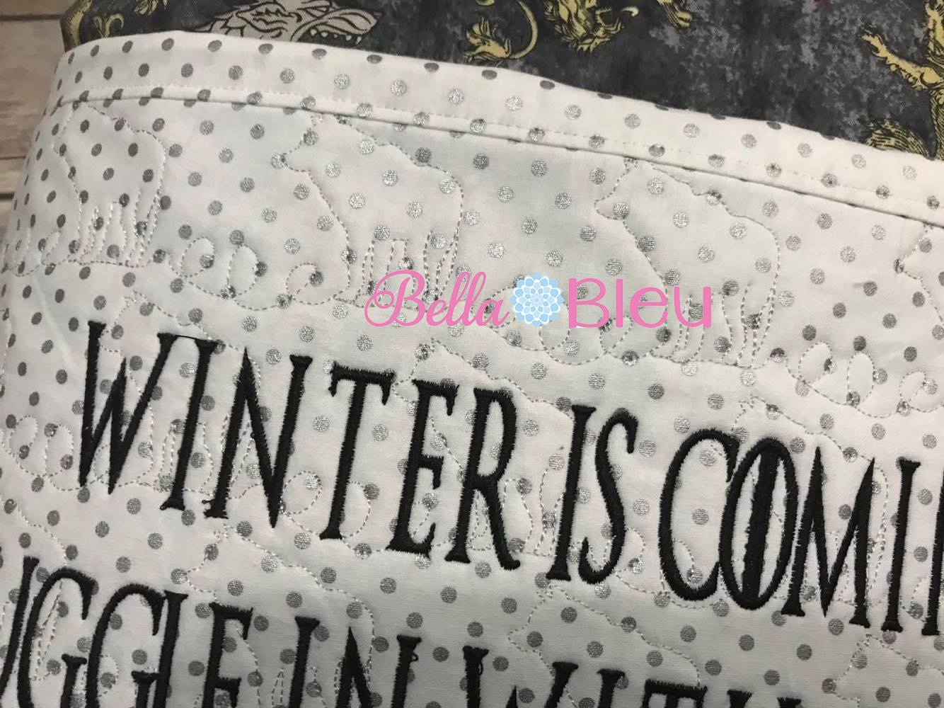 Inspired Game of Thrones Wolf Stipple Motif with Snuggle with a book saying machine embroidery design 6x10