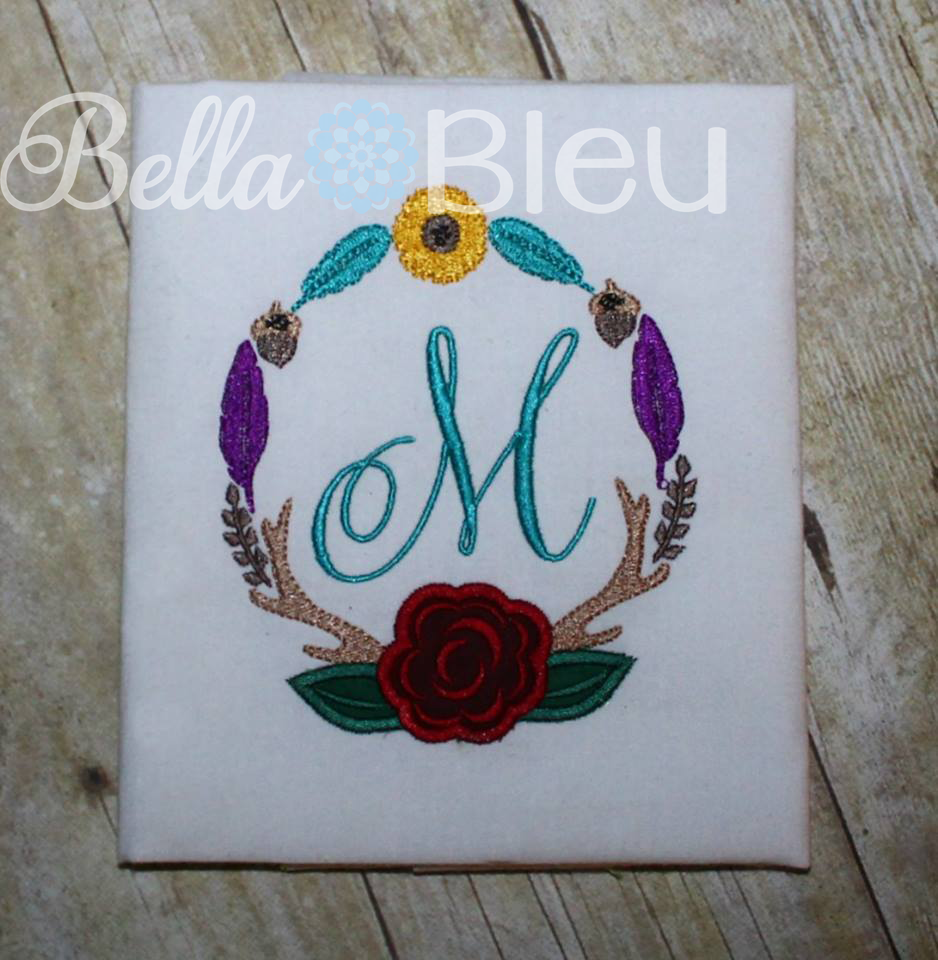 Flower and Antler Floral Monogram Frame Wreath