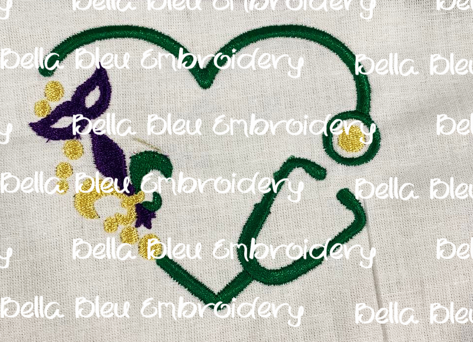 Monogram Mardi Gras Heart Stethoscope Frame