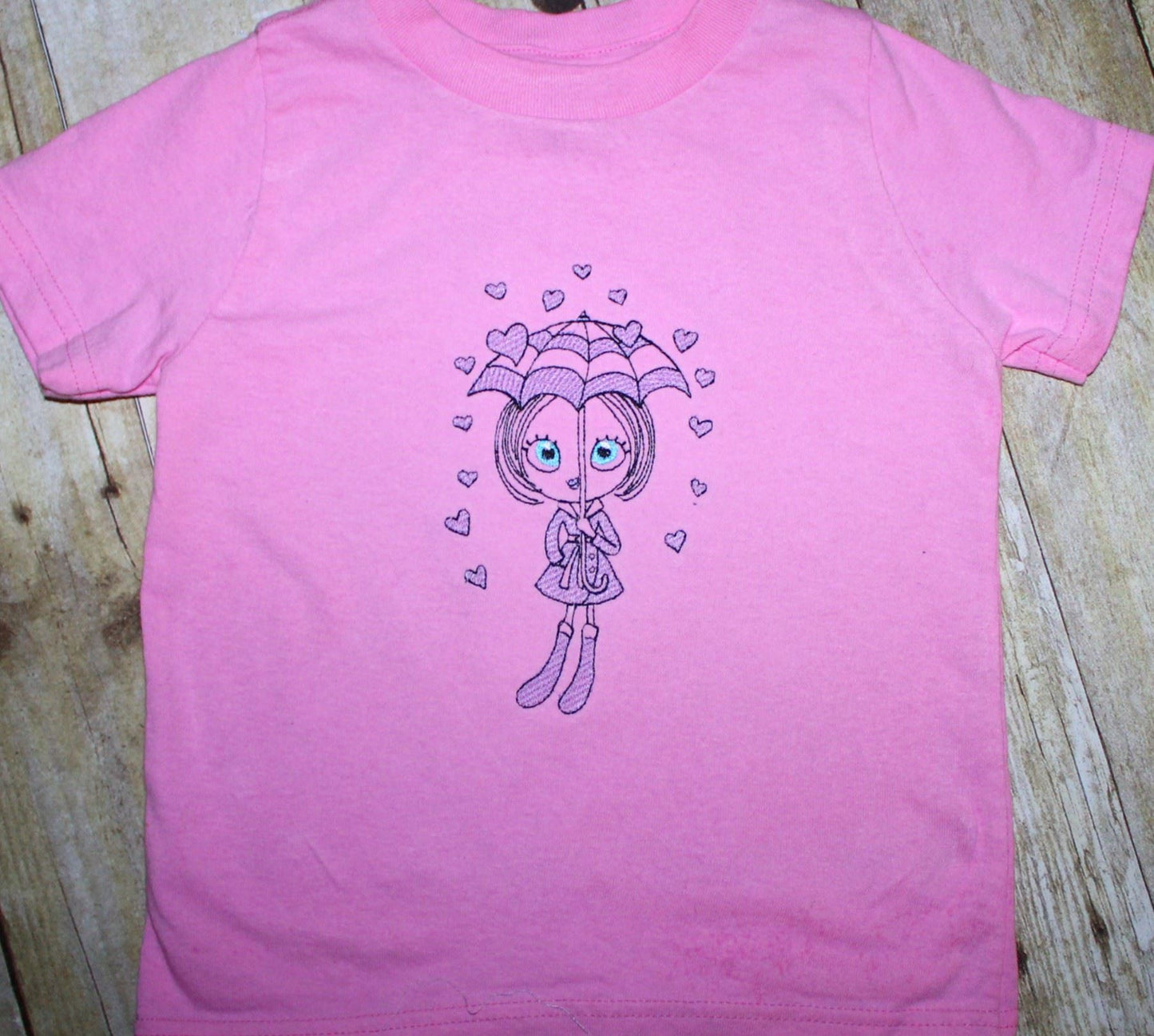 Sketchy Girl with Umbrella Valentines Machine Embroidery Design