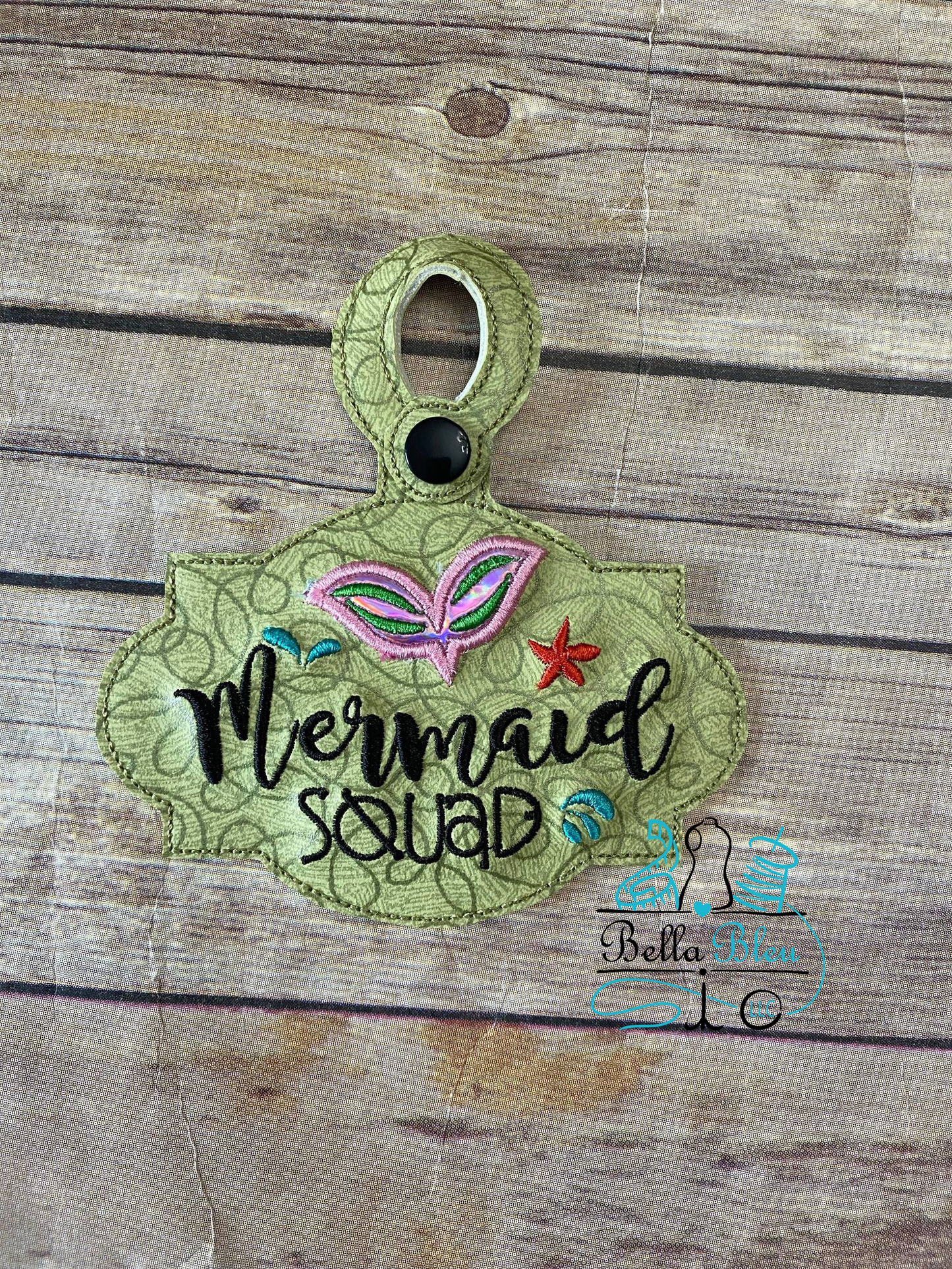 Mermaid Squad Applique Saying ITH Bag Tag fob