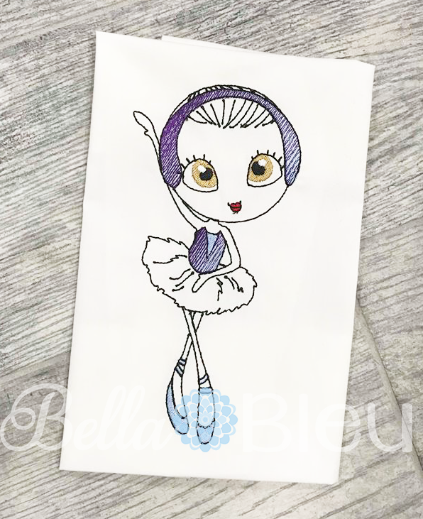 Sketchy Ballet Ballerina color filled machine design