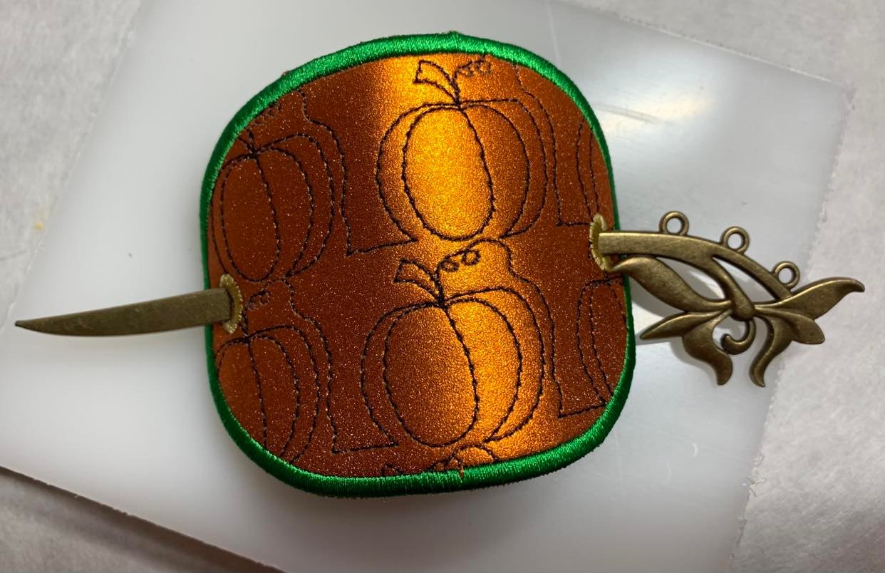 Fall Pumpkin Stipple Stick Barrette bun holder ITH
