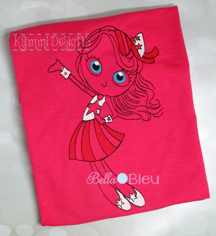 Sketchy 4th of July Girl Machine Embroidery design
