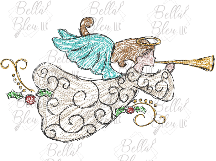 Angel with horn Christmas Scribble