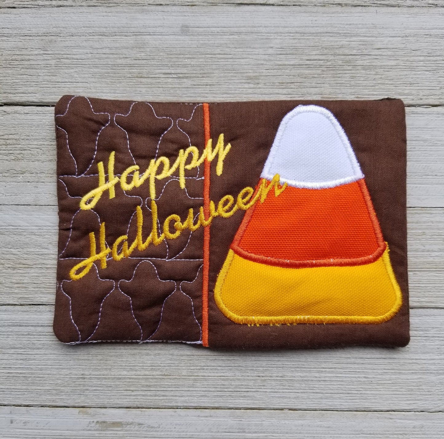 Happy Halloween Candy Corn ITH Mug Rug