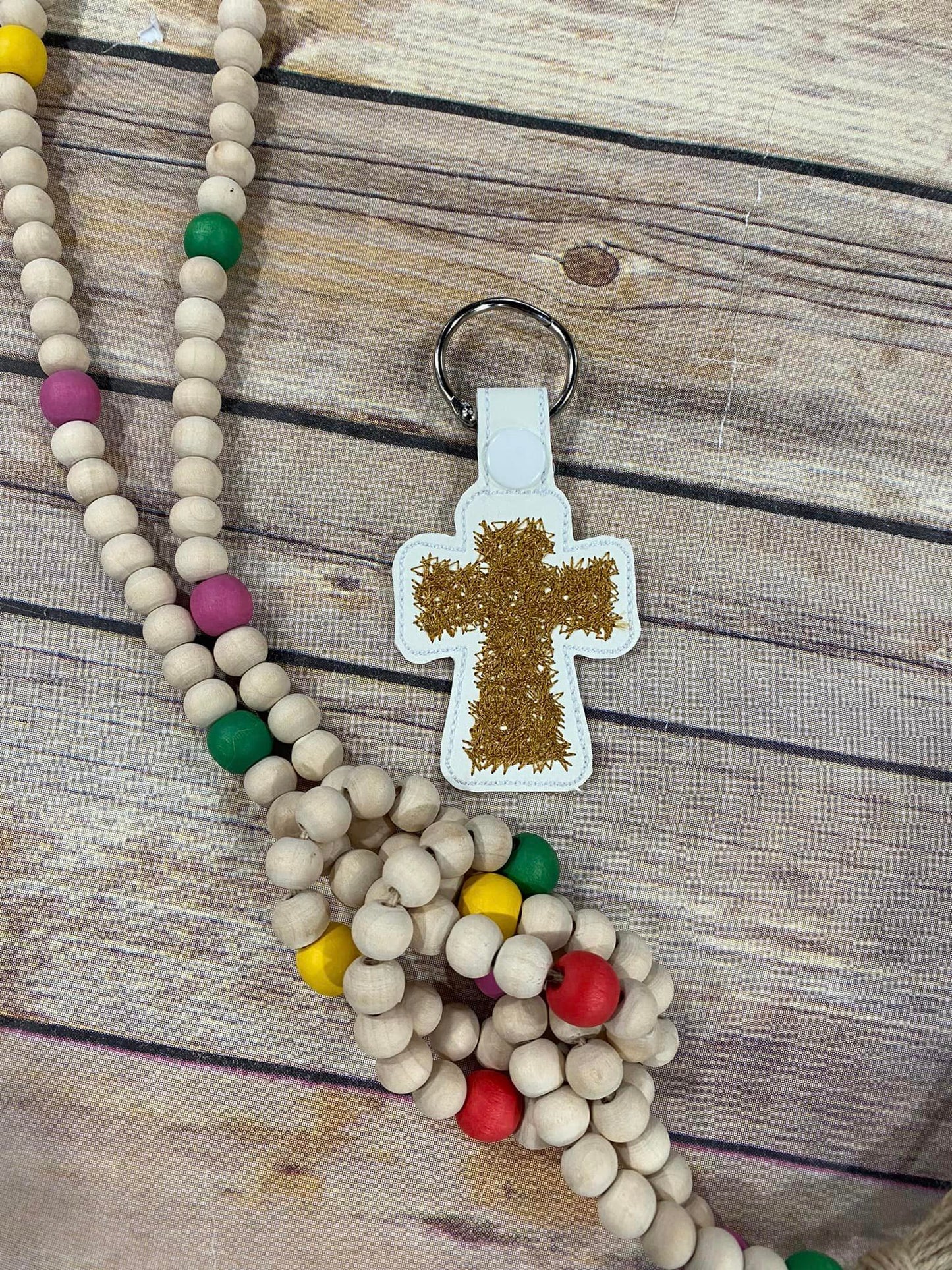 Cross Faux Chenille Snap Key Fob