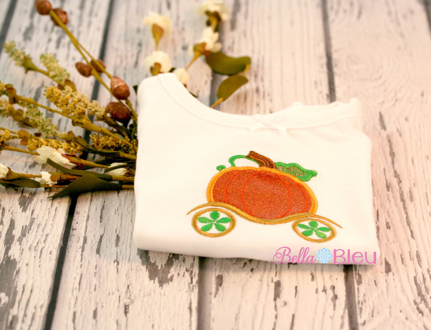 Fall Pumpkin Princess Carriage 8x12 Applique