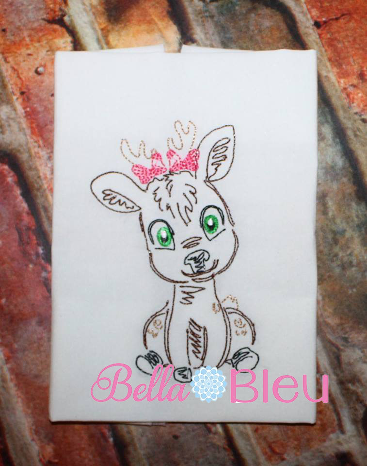 Girl Deer bean colorwork stitch 6x6 machine embroidery