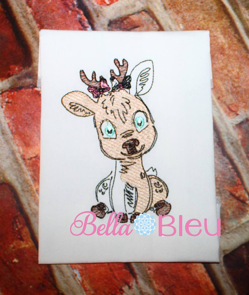 Girl Deer Sketchy 6x6 Colorwork machine design