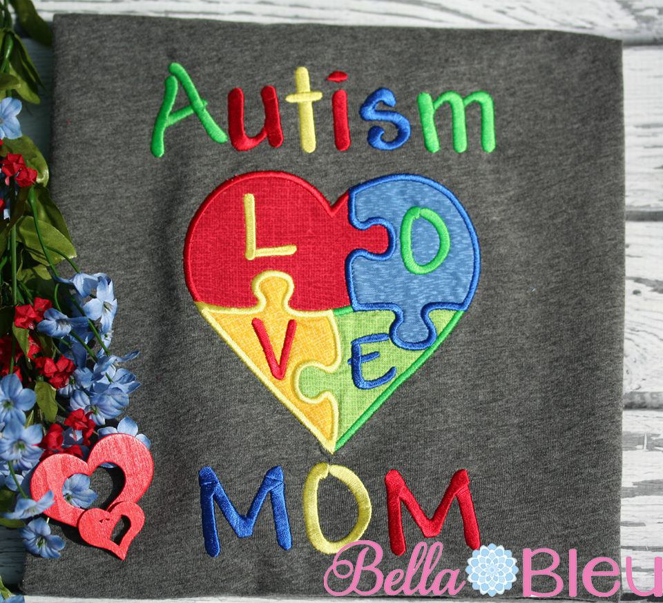 Autism Mom Heart Awareness Machine Embroidery