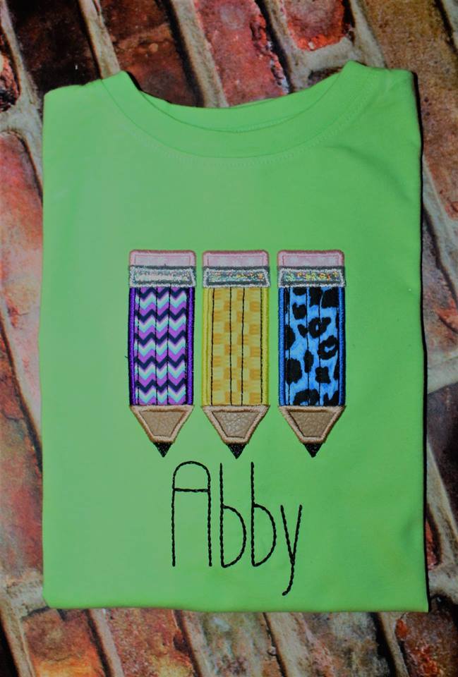 Back to School Pencil Trio machine applique embroidery design 6x6