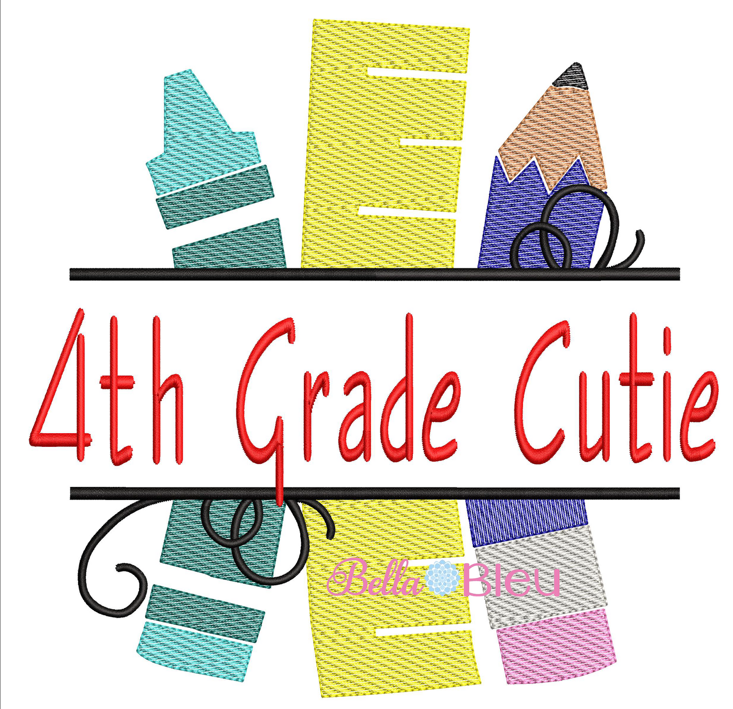 Sketchy 4th Grade Cutie back to school machine embroidery design