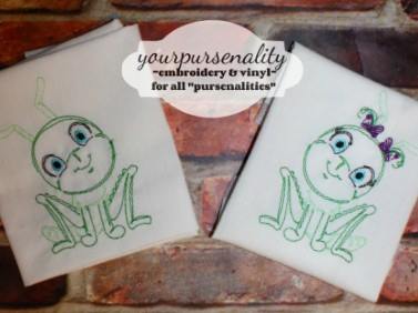 Quick Stitch Girl Grasshopper Insect Bug Machine Embroidery Design COLORWORK