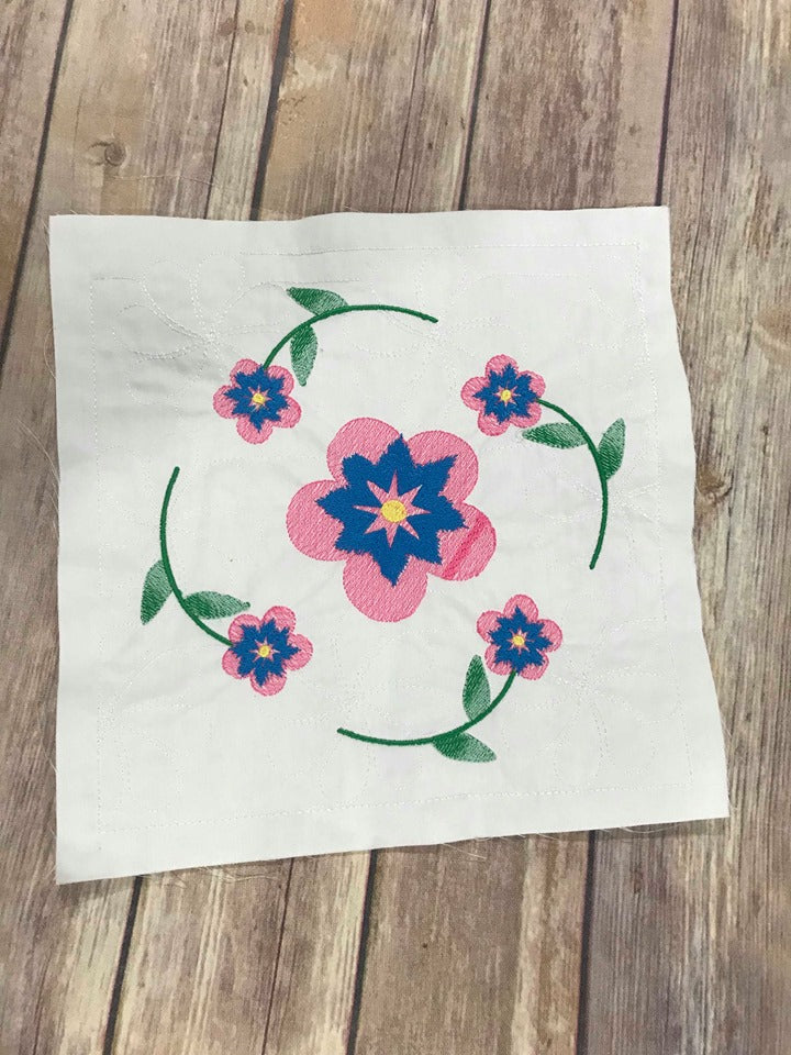 Floral Flower Block Quilting Motif Machine Embroidery design stipple