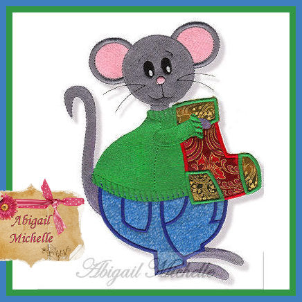 Christmas Mouse Stocking Applique, 3 Sizes - Machine Embroidery