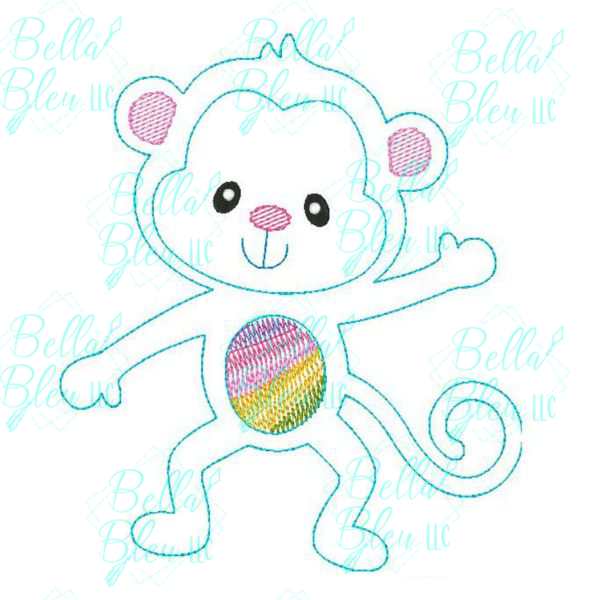 Colorful Redwork Monkey