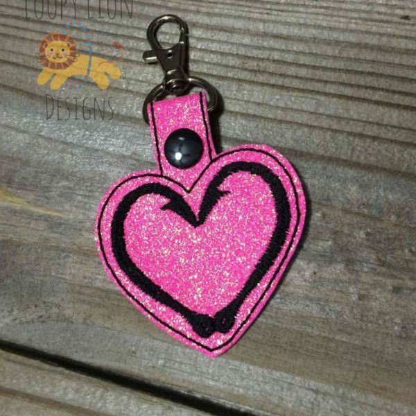 Double Fish Hook Heart Snap Key Fob