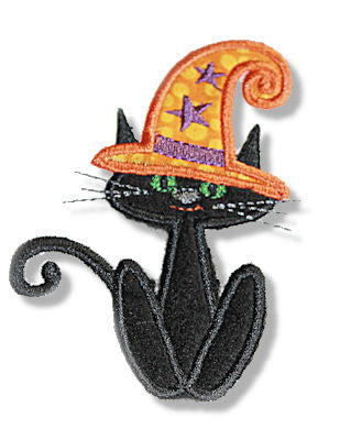 Halloween Witch Black Cat Applique
