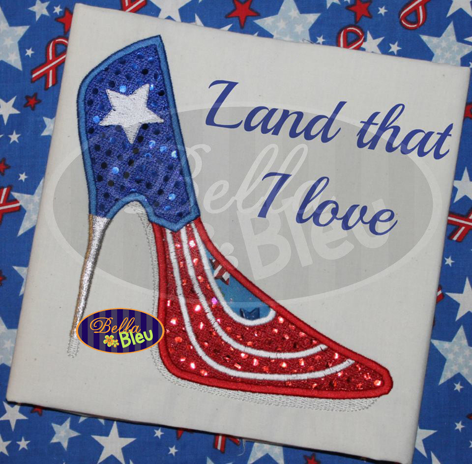 Sexy American Flag 4th of July Stiletto Heel Heels Applique Embroidery Designs Design Monogram