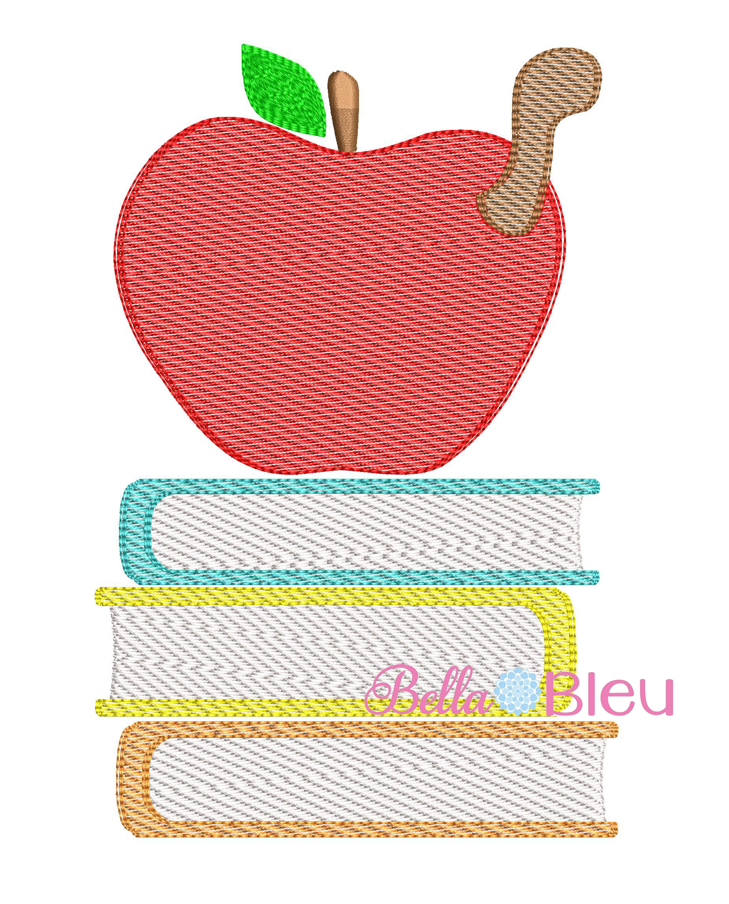 Sketchy School books Apple Worm back to school machine embroidery design
