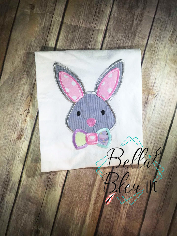 Easter Bunny face with bow tie applique Machine Embroidery design
