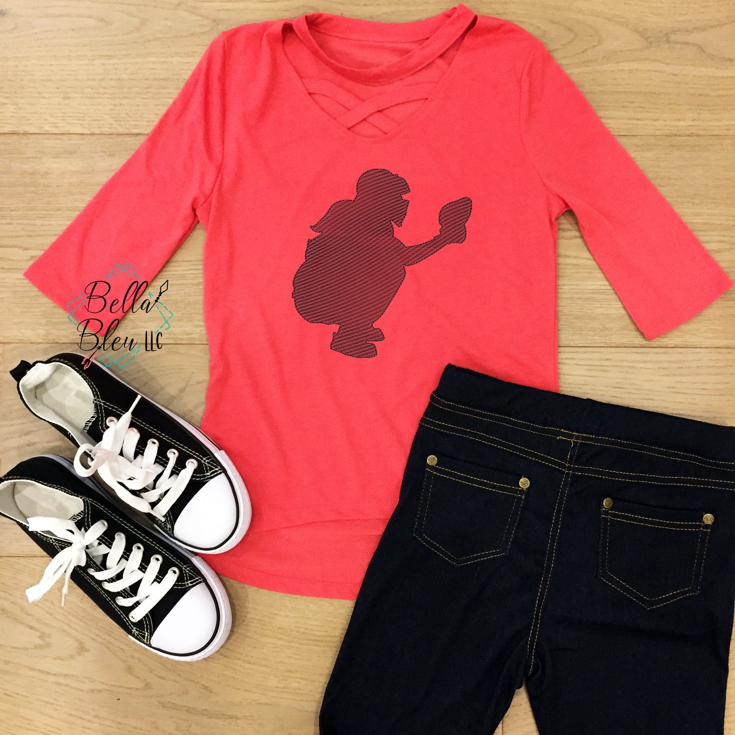 Softball Catcher Silhouette Sketchy Machine Embroidery Design