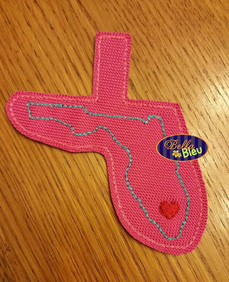 ITH in the hoop State of Florida key fob luggage tag machine embroidery design