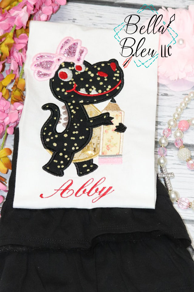 Girl with Bow Alligator Gators holding Pencil back to school machine embroidery design