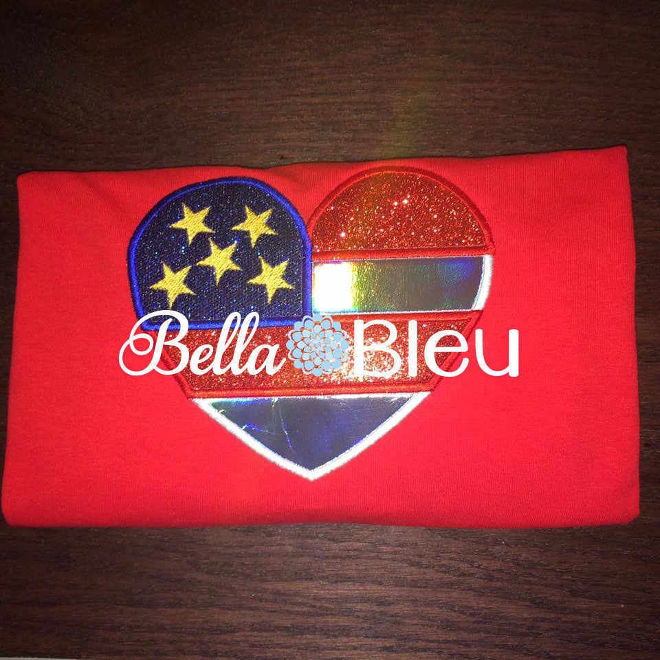 Applique American Heart Shaped Flag Machine Embroidery Applique Design