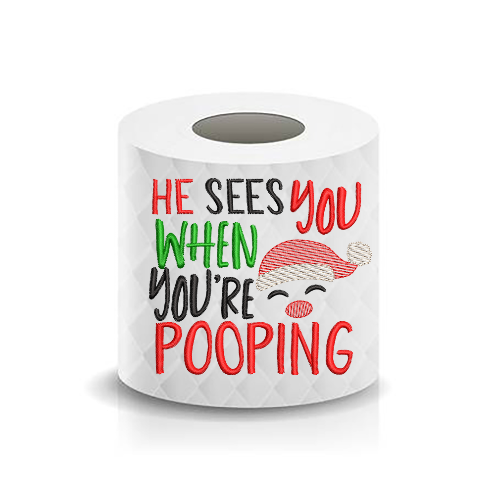 Christmas Funny Saying He sees you Santa Toilet Paper Machine Embroidery Design sketchy
